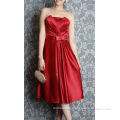 Strapless Satin Sleeveless Red Midi Evening Dresses For Women Wedding